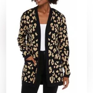 Kim Rogers 100% Cotton Black and Tan Leopard Heavy Weight Cardigan